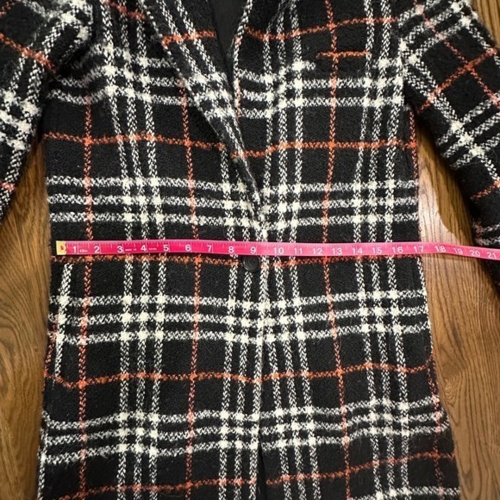 Scotch Soda Plaid Coat Women's Size S Black Orange White Wool Blend Jacket - Picture 5 of 14